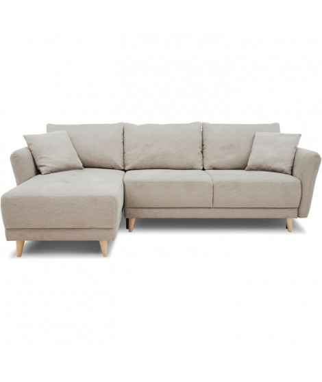 Canapé d'angle convertible réversible 3-4 places CLAUDIUS - Tissu Beige - Coffre de rangement - L 244 x P 158 x H 95 cm