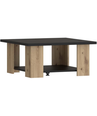 Table basse PILVI 2 Plateaux - Style contemporain - Particules mélaminé - Décor Chene et noir - L 67 x P 67 x H 31 cm