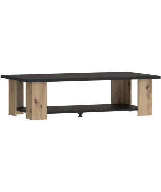 Table basse PILVI 2 Plateaux - Style contemporain - Particules mélaminé - Décor Chene et noir - L 110 x P 60 x H 31 cm