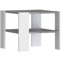 Table basse PILVI 2 Plateaux - Style contemporain - Particules mélaminé - Décor Blanc et béton clair - L 55 x P 55 x H 45 cm