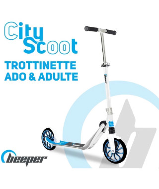 Trottinette mécanique - Adulte/Ados - Beeper City Scoot - Roues 8'' - Suspension avant - Cadre Blanc - Sans frein guidon