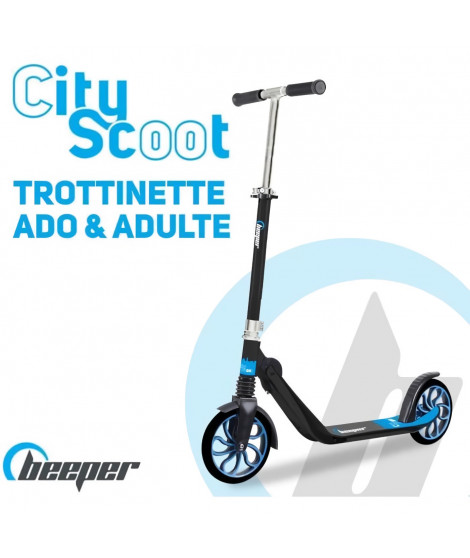Trottinette mécanique - Adulte/Ados - Beeper City Scoot - Roues 8'' - Suspension avant - Cadre Noir - Avec frein guidon