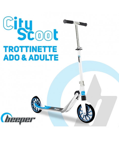 Trottinette mécanique - Adulte/Ados - Beeper City Scoot - Roues 8'' - Suspension avant - Cadre Blanc - Avec frein guidon