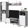 Ensemble meuble TV modulable Zoe : Meuble TV + 2 Vitrines - Ouverture PUSH - Mélamine - Décor Blanc et ciment - L260 x P33 x …