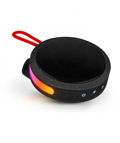 BIGBEN Party - Enceinte Bluetooth ronde avec dragonne et effets lumineux - 15W - Noir et rouge