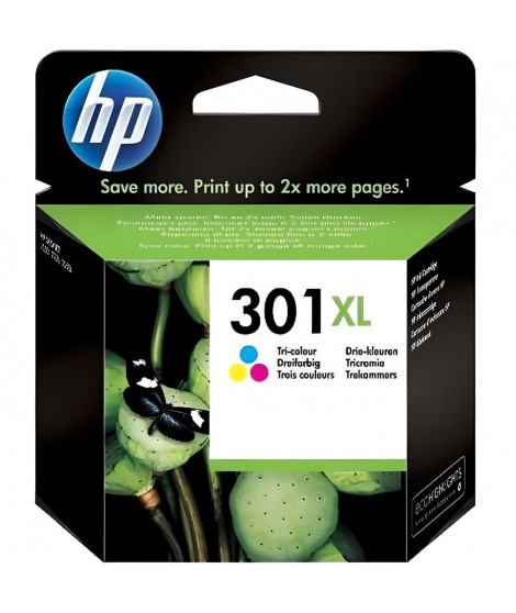HP 301XL Cartouche d'encre trois couleurs grande capacité authentique (CH564EE) pour HP Envy 4505 et HP DeskJet 1050/1512/254…