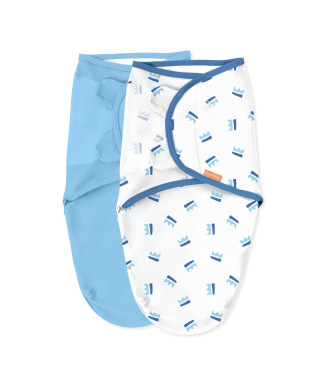 SUMMER Original Swaddle, couverture, sac de couchage, 0-3 mois, sécurité et chaleur pour bébé, crown bleu, lot de 2