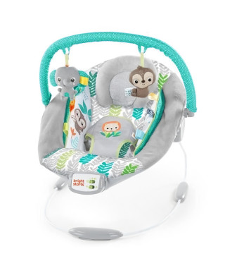 BRIGHT STARTS Transat bébé Jungle Vines, vibrations apaisantes, barre de jouets amovible, jusqu'a 9 mois