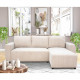Canapé d'angle convertible réversible 3-4 places PHARELL - Velours côtelé beige - Coffre de rangement - L 230x P 155 x H 71-9…