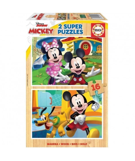 Puzzle en bois MICKEY & MINNIE - 2x16 pieces - Dessins animés et BD - Jaune - a partir de 3 ans