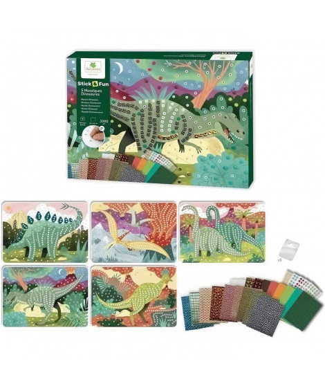 Kit de mosaique dinosaures - Sycomore - 5 tableaux - Plus de 2000 mousses autocollantes et joyaux