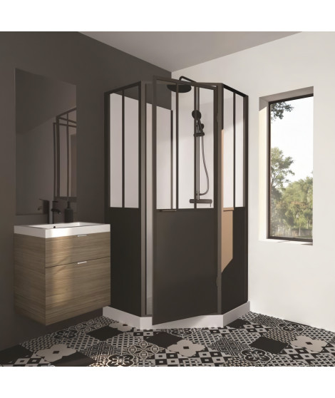 CABINE DE DOUCHE 100X100X220 STYLE INDUTRIEL NOIR