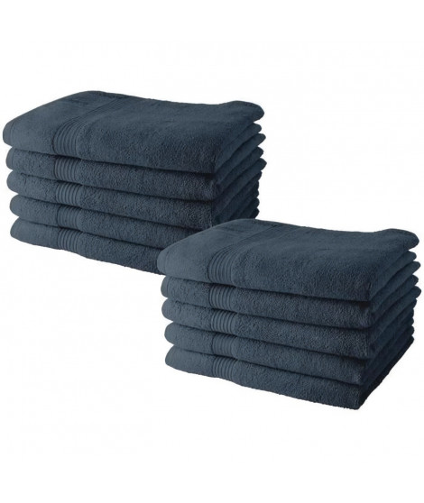 Lot de 10 serviettes de Toilette TODAY 50x90 cm 100% Coton - Denim