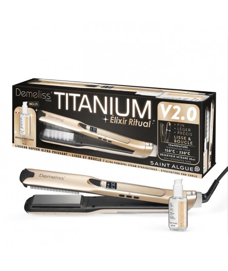 Coffret lisseur vapeur TITANIUM V2 ELIXIR RITUAL DEMELISS -  5 niveaux de température - Réservoir 30ml - Jusqu'a 230°c