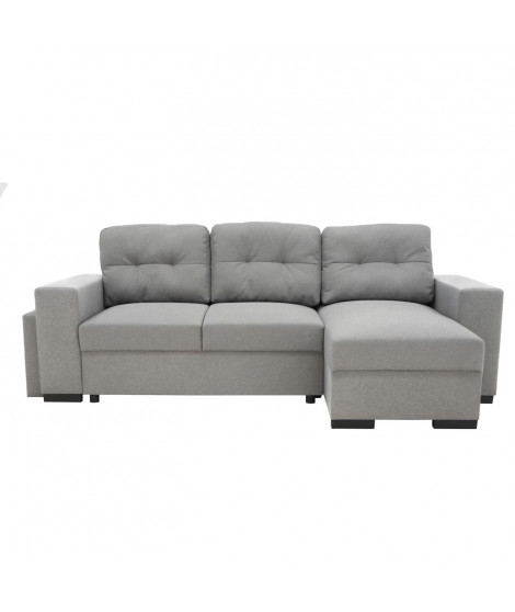 Canapé d'angle convertible réversible 3 places  JAMES -  L 245 x H 91 x P 139 cm - Coffre et 2 poufs Gris