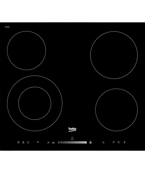 Plaque de cuisson vitrocéramique BEKO HIC64502T - 4 foyers Hi-Light - 6700W - L58 x P51cm - Noir