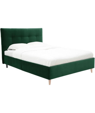 Lit adulte LONY - Couchage 140x190 cm - Tissu velours mat Vert - Structure bois - Sans sommier - L152 x H112 x P199 cm