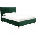 Lit adulte LONY - Couchage 140x190 cm - Tissu velours mat Vert - Structure bois - Sans sommier - L152 x H112 x P199 cm