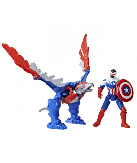 Marvel Mech Strike Mechasaurs, figurine Captain America de 10 cm avec Redwing Mechasaur, jouet de super-héros