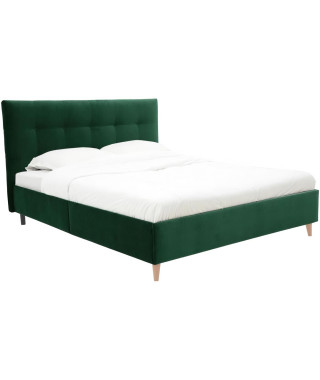 Lit adulte LONY - Couchage 160x200 cm - Tissu velours mat Vert - Structure bois - Sans sommier - L167 x H112 x P210 cm