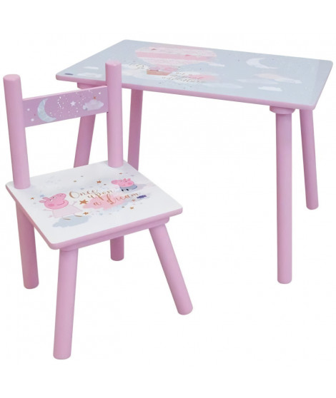 Fun house peppa pig dream table h.41,5 x l.60 x p. 40 cm avec une chaise h.49.5 x l.31 x p.31,5 cm pour enfant