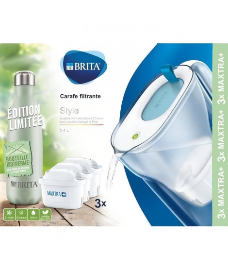 Carafe filtrante BRITA - Style - Bleu - 3 mois + 1 bouteille  isotherme