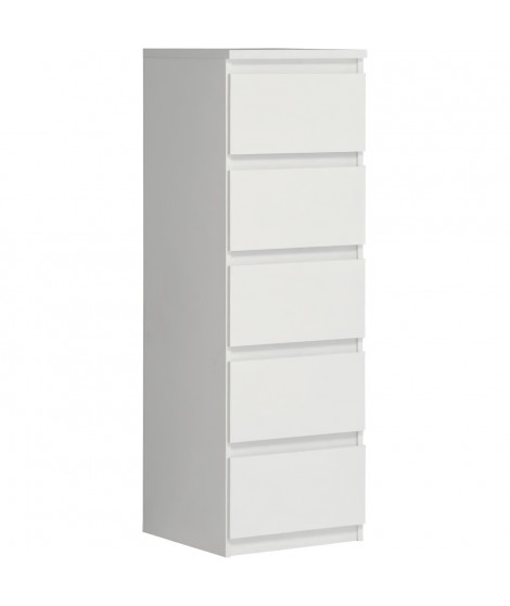 Commode CHELSEA 5 tiroirs - 41,8 cm - Décor blanc mat