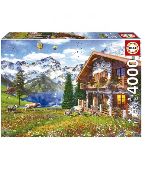 Puzzle paysage et nature - EDUCA - CHALET ALPIN - 4000 pieces - Sachet de colle inclus