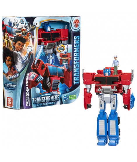 Figurine Transformers EarthSpark Spin Changer Optimus Prime de 20 cm avec Robby Malto de 5 cm