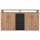 Buffet NEVADA - Décor Chene artisan et Anthracite - 4 portes 3 tiroirs - L 155 x H 83 x P 35 cm