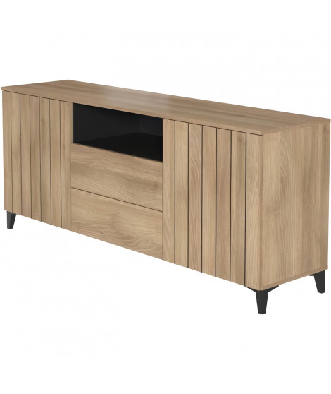 Buffet LINEAS - Mélaminé chene - 2 portes + 2 tiroirs + 1 niche - L180 x P44 x H75 cm