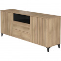 Buffet LINEAS - Mélaminé chene - 2 portes + 2 tiroirs + 1 niche - L180 x P44 x H75 cm