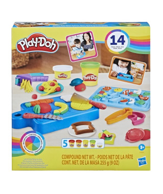 PLAY-DOH Kit du petit chef cuisinier, pâte a modeler, 14 accessoires de cuisine, jouets préscolaires