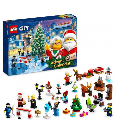 LEGO City 60381 Calendrier de l'Avent 2023, avec 24 Cadeaux dont Figurines du Pere Noël et du Renne, Cadeau de Noël