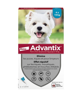 Advantix Chien Solution Antiparasitaire Petite Race 4 a 10kg 4 pipettes