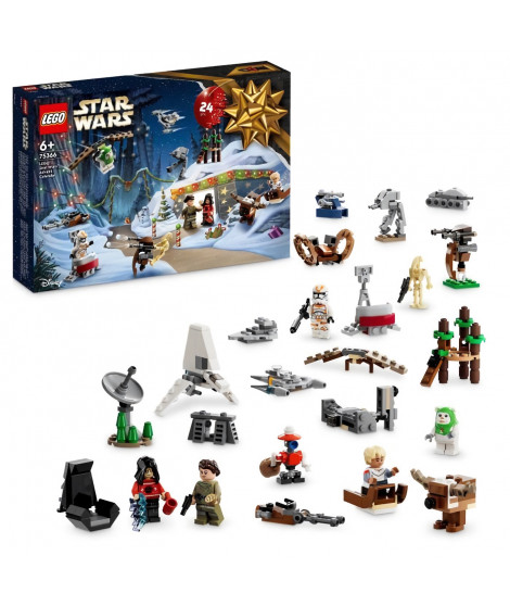 Calendrier de l'Avent LEGO Star Wars 75366 - 24 Cadeaux de Noël dont 9 Personnages et 10 Jouets de Véhicules