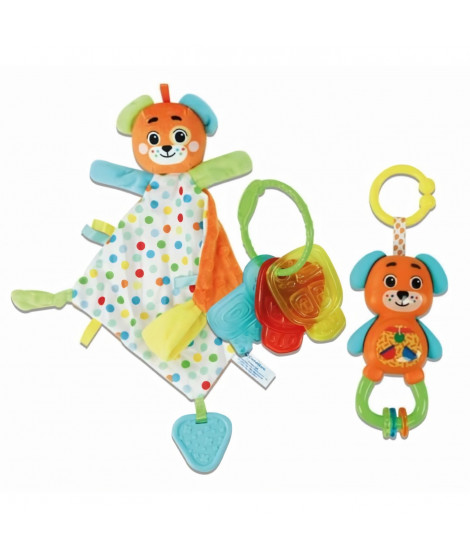 Clementoni - Coffret de naissance Ourson - Doudou + hochet + clés en plastique souple a mordiller