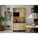 Kitchenette CLEVER 4 portes - Mélaminé chene et noir - Gain de place - L 124 x P 60 x H 230 cm