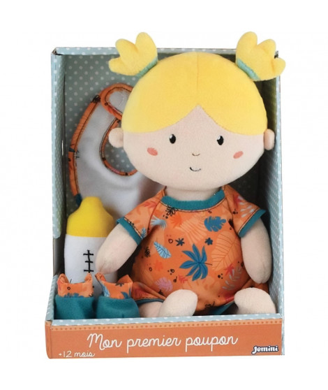 JEMINI Mon Premier Poupon June poupée de chiffon +/- 30 cm avec 4 accessoires