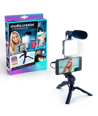 Kit de Vlogging - Studio creator - Kit de Podcast & Vlogging avec lumiere et Microphone - INF 033 - Canal Toys