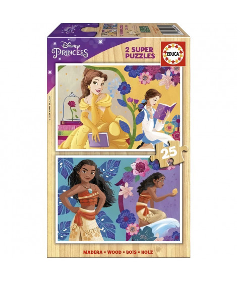 DISNEY PRINCESS (BELLA + VAIANA) - 2 puzzles en bois