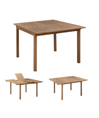 Table de jardin carré extensible 8 personnes - Acacia - Dimensions : 100/140 x 140 x 75 cm