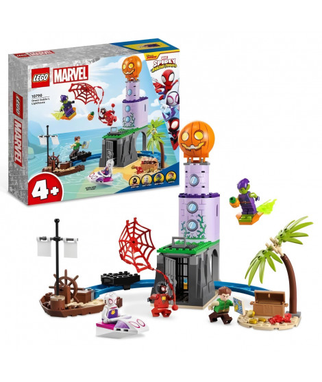 LEGO Marvel 10790 L'Équipe Spidey au Phare du Bouffon Vert, Jouet Enfants 4 Ans avec Bateau Pirate