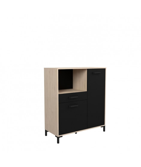 Buffet Cuisine Factory - Décor chene et noir - 2 portes + 1 tiroir -  L 100 x P 43,3 x H 116 cm