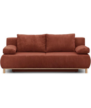 Banquette convertible 3 places MIKA - Velours côtelé Terracotta - Coffre de rangement - L 192 x H 84 x P 93 cm