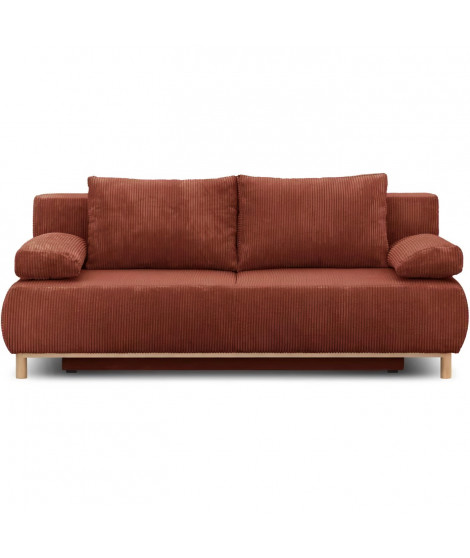 Banquette convertible 3 places MIKA - Velours côtelé Terracotta - Coffre de rangement - L 192 x H 84 x P 93 cm