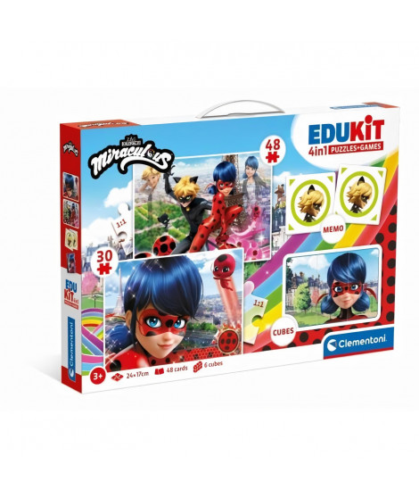 Miraculous - Coffret d'activités préscolaires 4 en 1 Clementoni - 2 puzzles, 6 Cubes et Un Mémo - Fabriqué en Italie