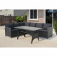 Salon de jardin MILOS 5 personnes - Canapé d'angle gauche + Table repas en résine tressée - L 238 x P 180 x H 76 cm - Noir