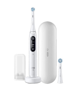 Brosse a dents électrique Oral-B iO 7N - Blanche - connectée Bluetooth, 2 Brossettes, 1 Étui De Voyage