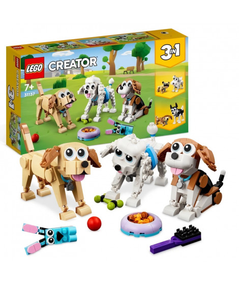 LEGO Creator 3-en-1 31137 Adorables Chiens, Figurines de Teckel, Carlin, Caniche, Enfants Des 7 Ans